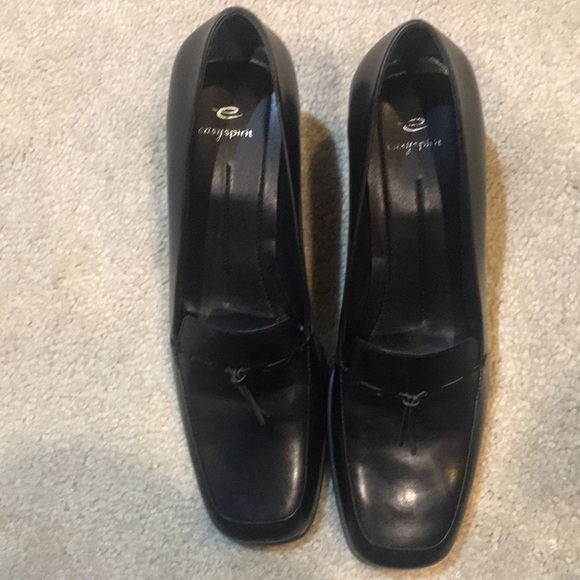 EASY SPIRIT Samurai Black Leather Block Heeled Tassel Loafers Slip On Shoe-10 - Picture 1 of 10